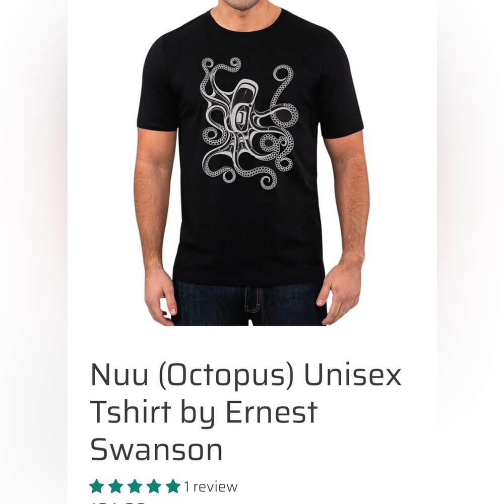 Black Octopus T-Shirt Ernest Swanson NUU Museum Top Haida Artist Graphic Art Pop
